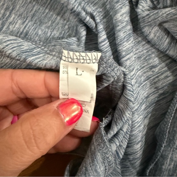 Heather Blue Long Sleeve Open Back Yoga Top with Thumb Holes - Picture 3 of 4